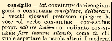Etimologia di "consiglio" in Francesco Bonomi - Vocabolario Etimologico della Lingua Italiana